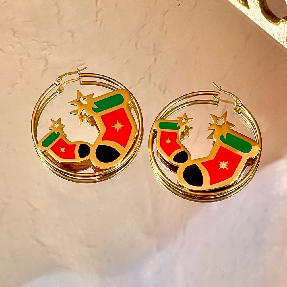 Christmas stocking earrings 18k gold plated stainless steel